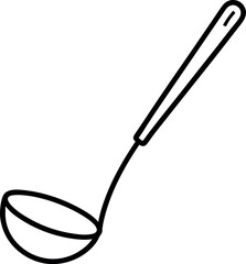 kitchen ladle with a curved handle line art icon	