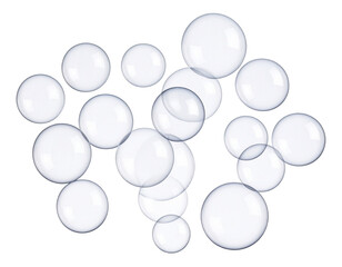 Cluster of Small Soap Bubbles with Soft Glow and Transparent Shine, isolated on transparent background