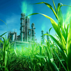 Green Methanol renewable sustainability. Image of corn stalks and sugarcane for green methane production.