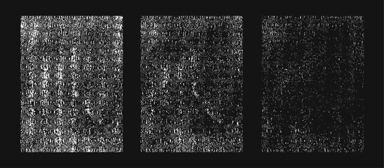 Grunge Grid Texture Background Set for Distressed Overlay Effect, Noise Scratch Surface, Dirty Cracked Pattern, Abstract Static Glitch Design, Rough Grain, Damaged Vintage Print Vector Illustration