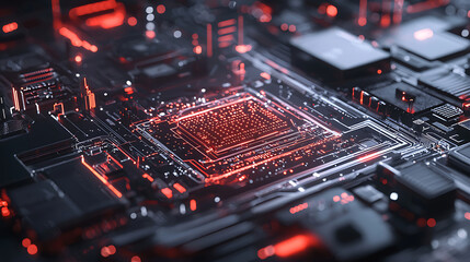 Obraz premium A computer chip with red and black colors