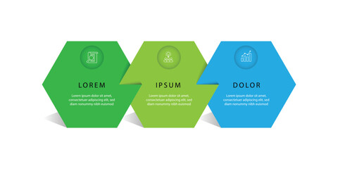 3 step design infographic template. Vector diagram information with paper style and icons suitable for workflow, business information and web presentation.