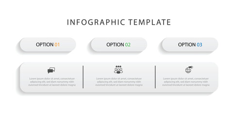 3 step design infographic template. Vector diagram information with paper style and icons suitable for workflow, business information and web presentation.
