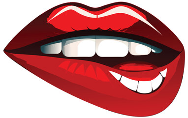 Obraz premium Red Lips with Teeth Slightly Open Showing a Tongue Graphic Illustration mouth