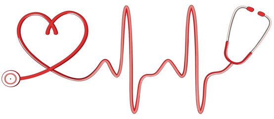 Red Stethoscope Forming Heart Shape with E K G Heartbeat Line Illustration vector