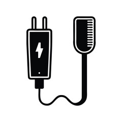 Black and white icon of electric charger connecting to a microphone