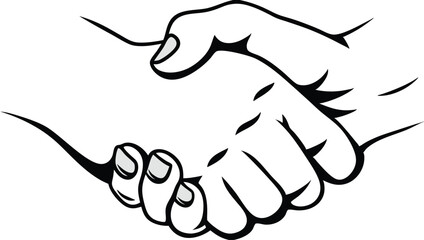 Obraz premium Two Hands Clasped in a Firm Handshake Black and White Line Art Graphic clasped hands