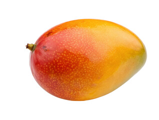 Red and yellow ripe mango isolated on transparent background showing vibrant tropical fruit color