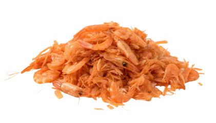 A pile of dried shrimp isolated on a white background for culinary and food preparation concepts