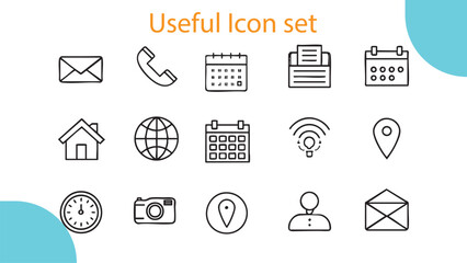 Web design icon set: modern vector symbols for internet communication and business website contact