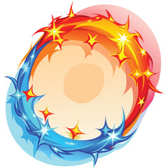 Fototapeta premium Abstract Circular Design Blue Orange Swirling Flames Stars Background vector