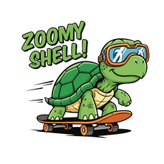 Cartoon Cute Turtle Riding Skateboard with Goggles Illustration Character