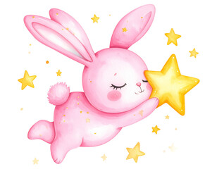 Obraz premium Fluffy alien bunny with stars transparent background 
