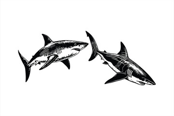 Sharks are swimming isolated on white background
