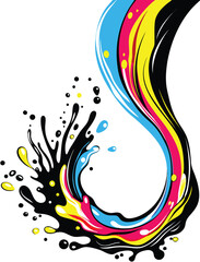 Abstract Colorful Paint Splashes Cyan Magenta Yellow Black Swirls Dynamic Design