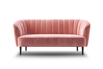 Modern pink sofa isolated on transparent or white background, Furniture for modern interior, minimalist design, PNG