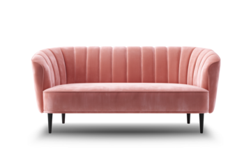 Modern pink sofa isolated on transparent or white background, Furniture for modern interior, minimalist design, PNG