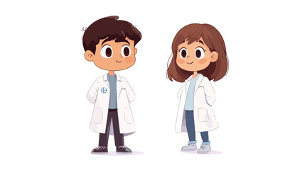 Young boy and girl in lab gown on white background vector illustration