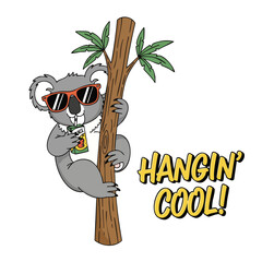 Cartoon Fun Koala Character Hangin Cool Illustration on Tree © Haimura