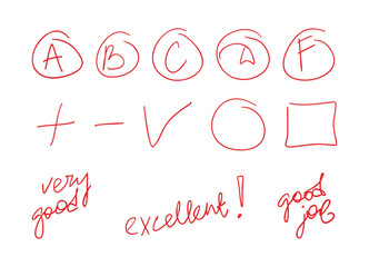 School handwritten grades in teachers red pen