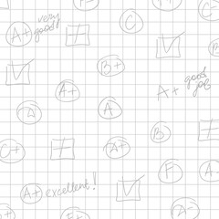 School student pattern checkered notebook sheet with grades