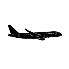 Commercial Airplane Silhouette Isolated on White Background Illustrating Flight and Travel
