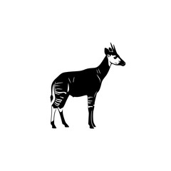 Elegant okapi standing profile silhouette with distinctive leg stripes and ossicones