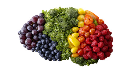 healthy brain-shaped food arrangement isolated on a white background