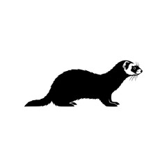 Black Silhouette of a Ferret Standing and Looking to the Right
