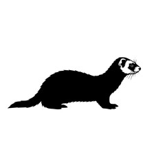 A Black Silhouette of a Ferret Standing on a White Background