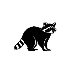 Adorable Black Silhouette of a Cute Raccoon Standing Alert and Looking Curious