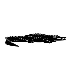 Detailed Silhouette of a Black Crocodile with Textured Scales and Open Jaws