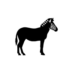 Black Silhouette of a Standing Zebra with Stripes on Mane and Face
