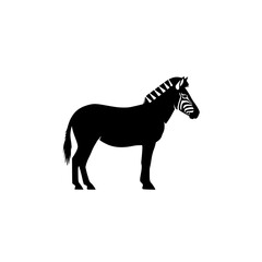 A striking black silhouette of a standing zebra displaying its distinctive striped mane and face