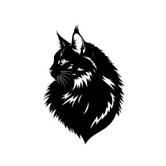 Black Silhouette of a Majestic Lynx Head with Detailed Fur and Expressive Eyes