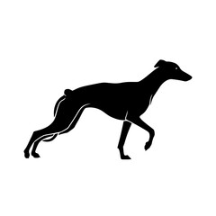 Elegant Black Silhouette of a Graceful Greyhound in Motion on a White Background