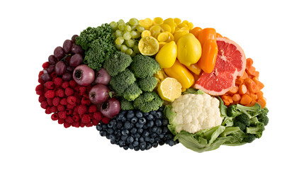 healthy brain-shaped food arrangement isolated on a white background