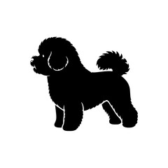 Black Silhouette of a Fluffy Small Dog Standing Proudly Side View