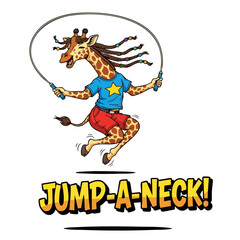 Cartoon Handdrawn Giraffe Character Skipping Rope Sporty Illustration