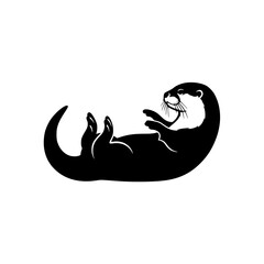 Artistic Silhouette of a Playful Otter Relaxing on its Back with a Smile