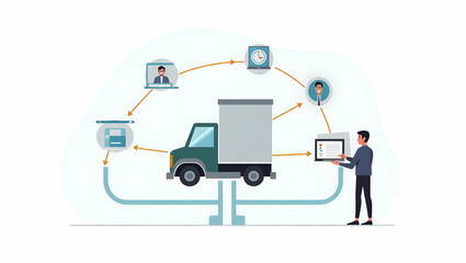 Flat Vector Illustration: Comprehensive Supply Chain Cybersecurity Analysis with Risk Assessments, Vulnerability Scanning & Secure Data Protocols for Logistics Networks