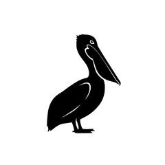 Elegant Black Silhouette of a Pelican Standing Gracefully on One Leg