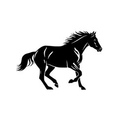 Elegant Black Horse Silhouette Running Freely with Flowing Mane and Tail