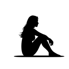 Contemplative Silhouette of a Woman Sitting Gracefully Against a White Background