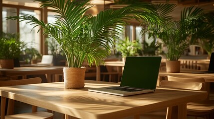 Fototapeta premium Studio shot of a coworking space setup, isolated with soft lighting, creating a collaborative and professional work atmosphere