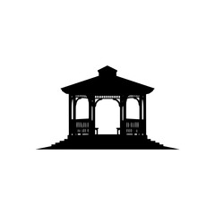 Outdoor Wooden Gazebo Structure with Steps and Seating Silhouette