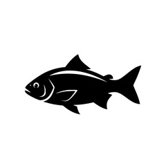 Silhouette of a Black Fish swimming in the water with its fins spread wide