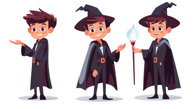 Young Boy Magician Cartoon Flat Vector Illustration