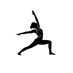 Silhouette of a woman performing a graceful warrior yoga pose symbolizing strength and balance