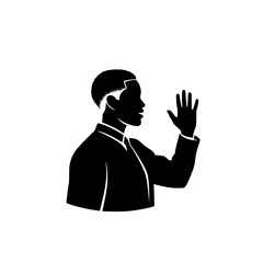 Silhouette of a Man Raising His Hand in a Gesture of Greeting or Taking an Oath